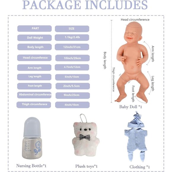 12 Inch Realistic Full Body Silicone Reborn Lifelike Ivory Baby doll Girl - Picture 7 of 8